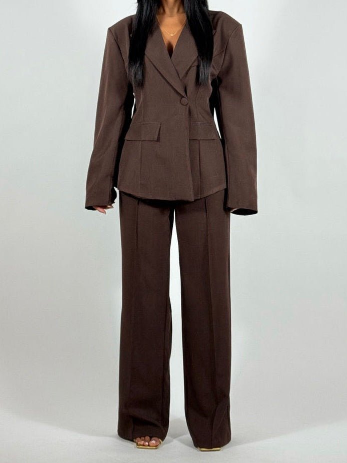 Tailleur giacca con fodera con bottoni pantalone palazzo elastico in vita morbido Blu scuro Level Stores