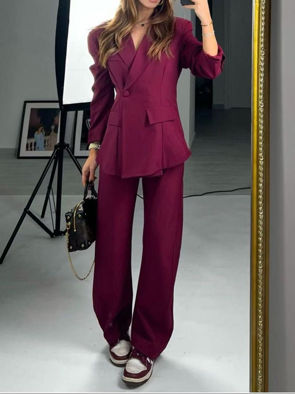 Tailleur giacca con fodera con bottoni pantalone palazzo elastico in vita morbido Bordo Level Stores