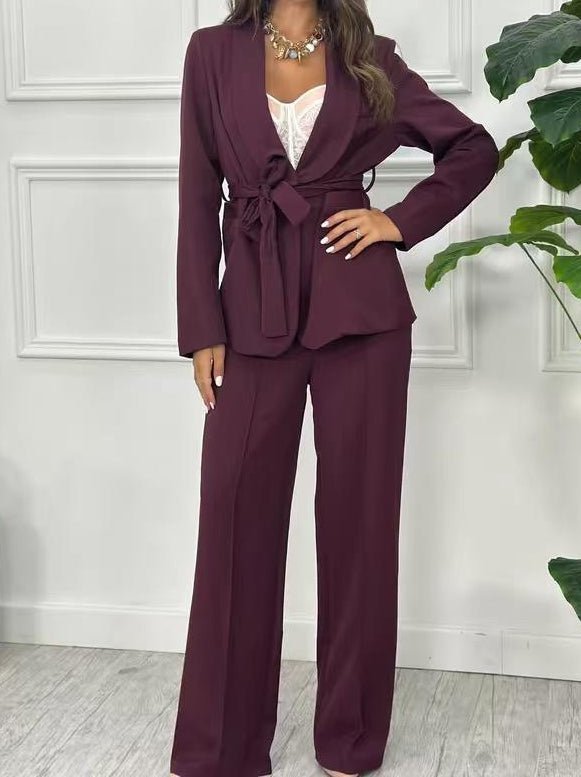 Tailleur giacca con fodera inclusa la cintura - pantalone palazzo elastico in vita Bordo Level Stores