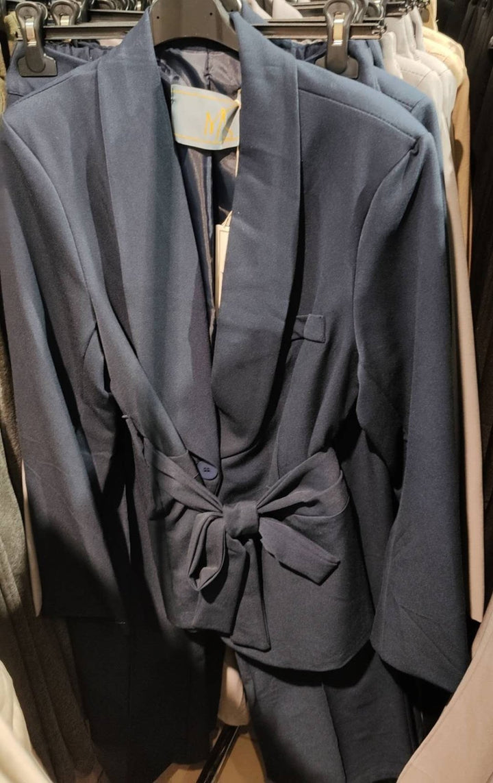 Tailleur giacca con fodera inclusa la cintura - pantalone palazzo elastico in vita Blu scuro Level Stores