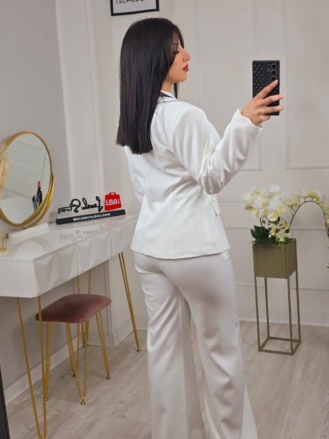 Tailleur giacca con fodera - pantalone palazzo - Bianco - Level Stores