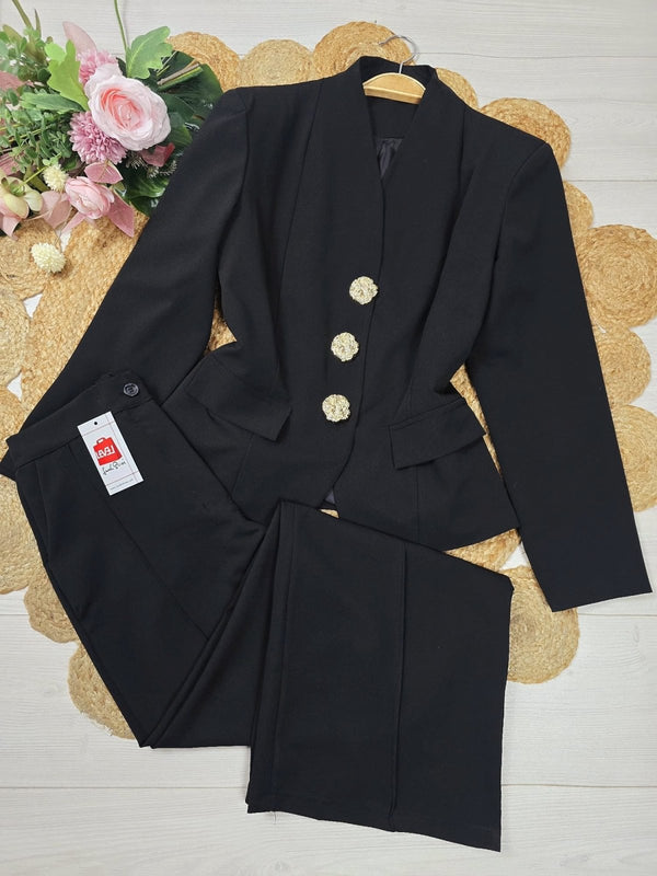 Tailleur giacca con fodera - pantalone palazzo - Nero - Level Stores