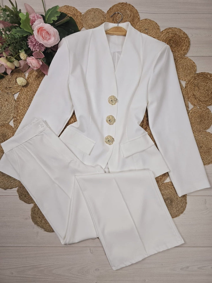 Tailleur giacca con fodera - pantalone palazzo - Bianco - Level Stores