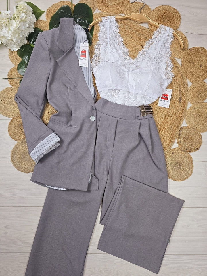 Tailleur giacca - pantalone palazzo - Grigio - Level Stores