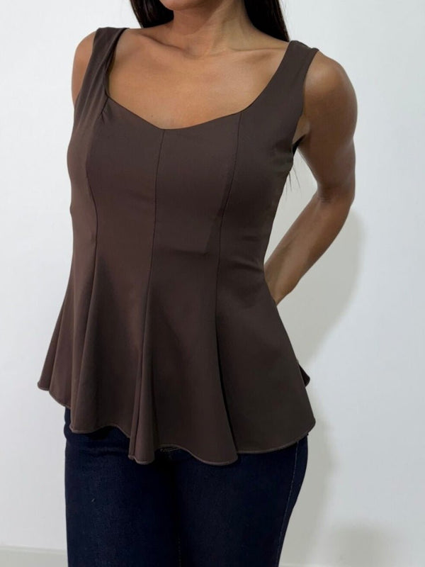 Top con bretelle aderente elasticizzato Marrone Level Stores