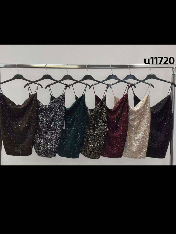 Top con paillettes con bretelle elegante Nero Level Stores