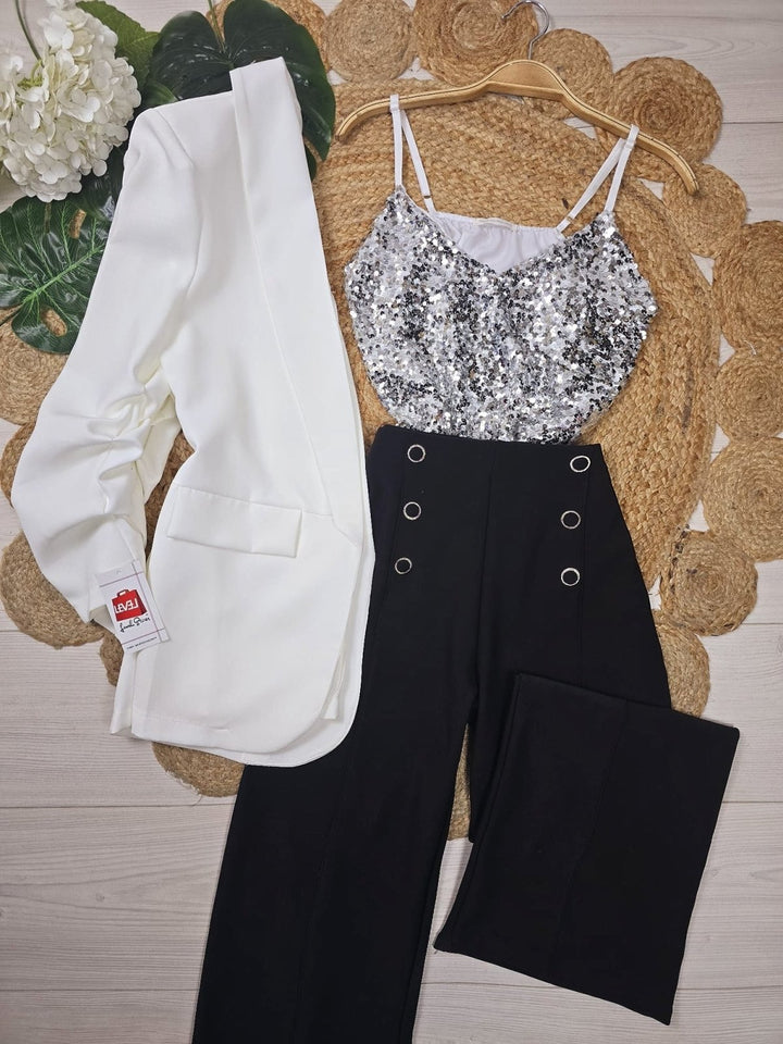 Top con paillettes - Bianco - Level Stores