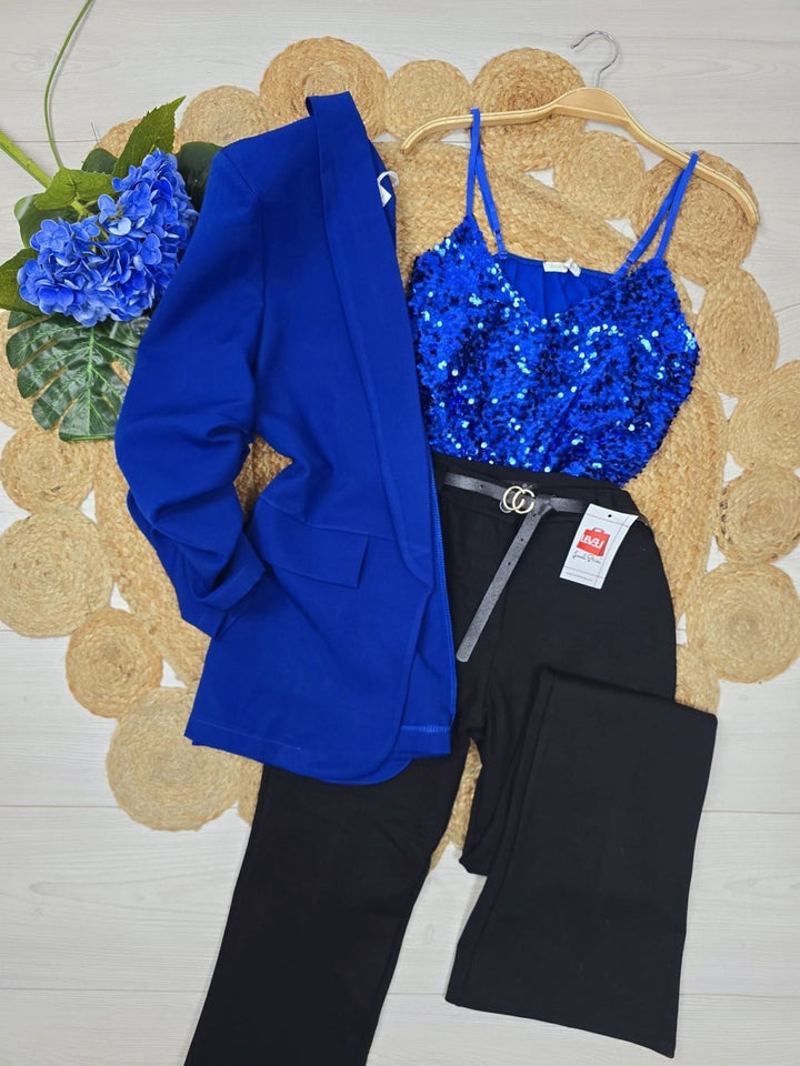 Top con paillettes - Blu elettrico - Level Stores