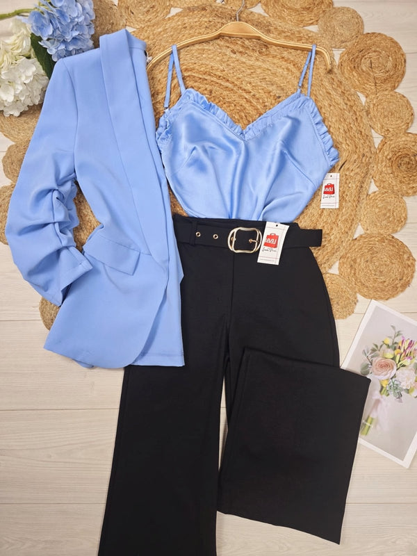 Top effetto raso scollo a V spalline sottil - Nero - Level Stores
