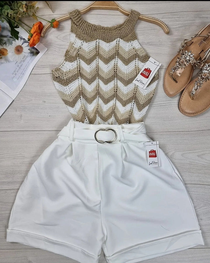 Top effetto uncinetto multicolor - Oro/Beige - Level Stores