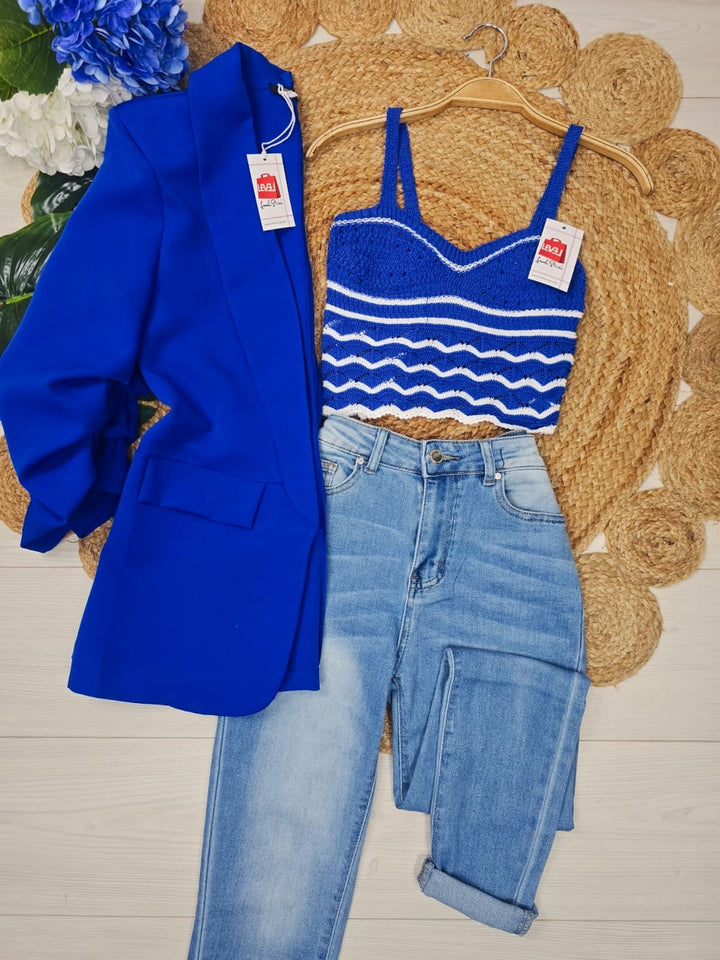 Top effetto uncinetto multicolore - Blu elettrico - Level Stores