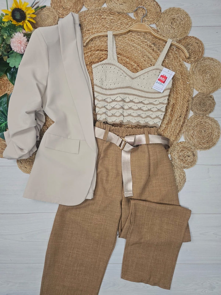 Top effetto uncinetto multicolore - Beige - Level Stores