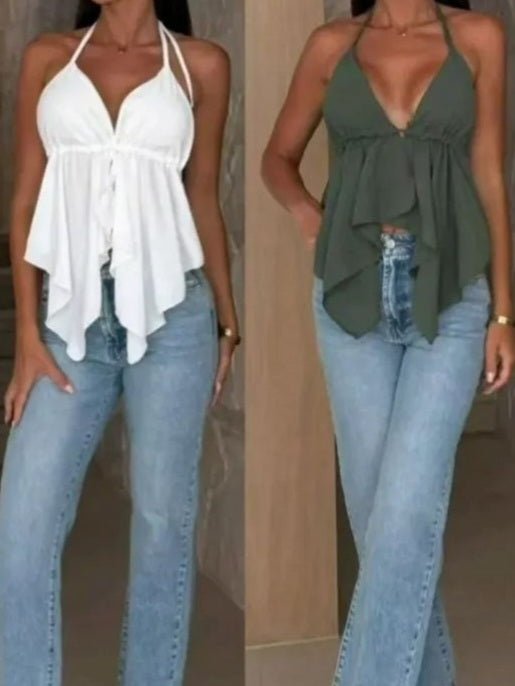 Top in chiffon a bikini chiusura regolabile con coppe preformate tinta unita Bianco Level Stores