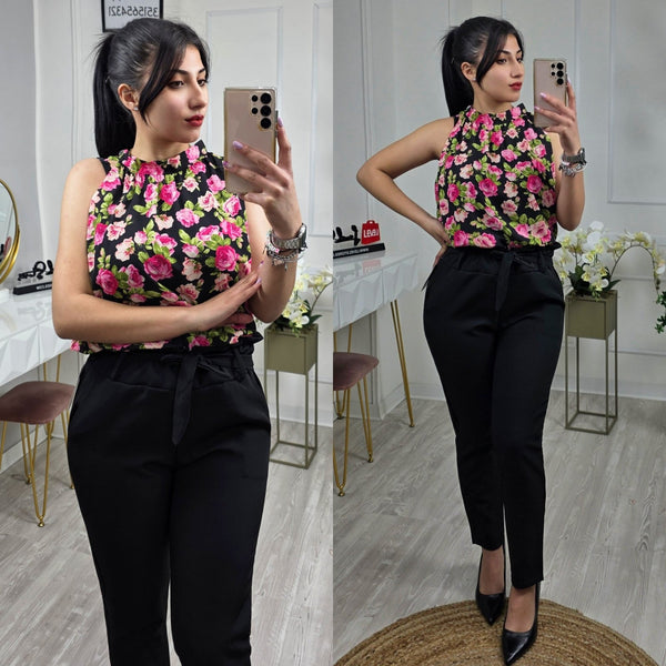 Top in chiffon con fantasia floreale - Nero - Level Stores
