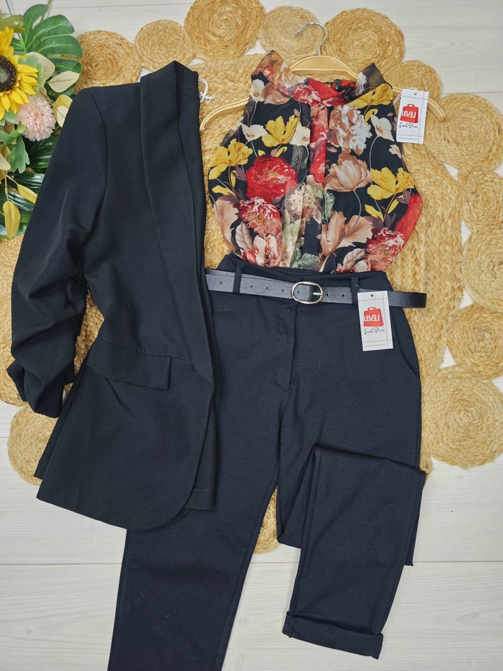 Top in chiffon con scollo all'americana con fantasia floreale - Nero - Level Stores