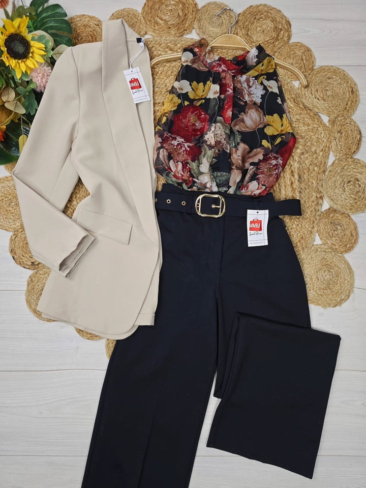 Top in chiffon con scollo all'americana con fantasia floreale - Nero - Level Stores