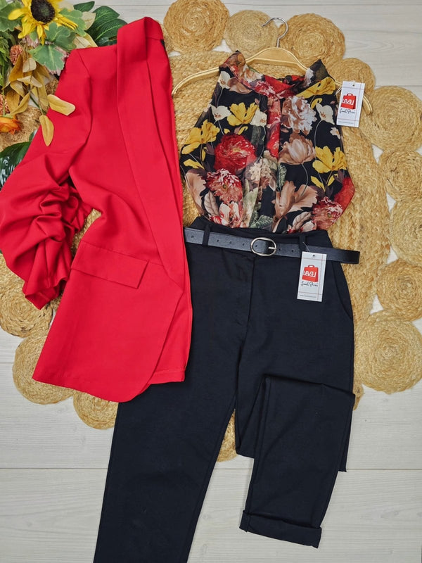 Top in chiffon con scollo all'americana con fantasia floreale - Nero - Level Stores