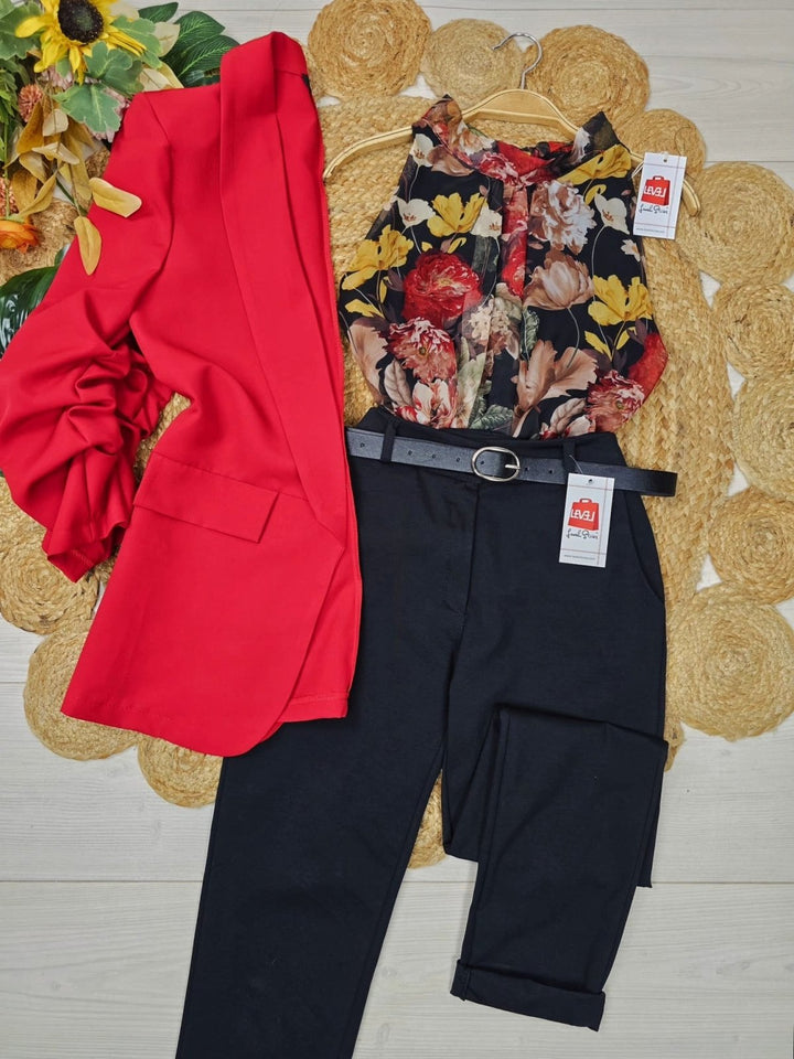 Top in chiffon con scollo all'americana con fantasia floreale - Nero - Level Stores