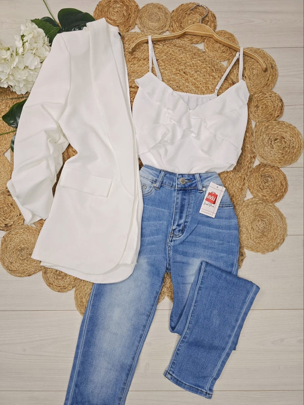 Top in chiffon scollo a V Spalle regolabili - Bianco - Level Stores