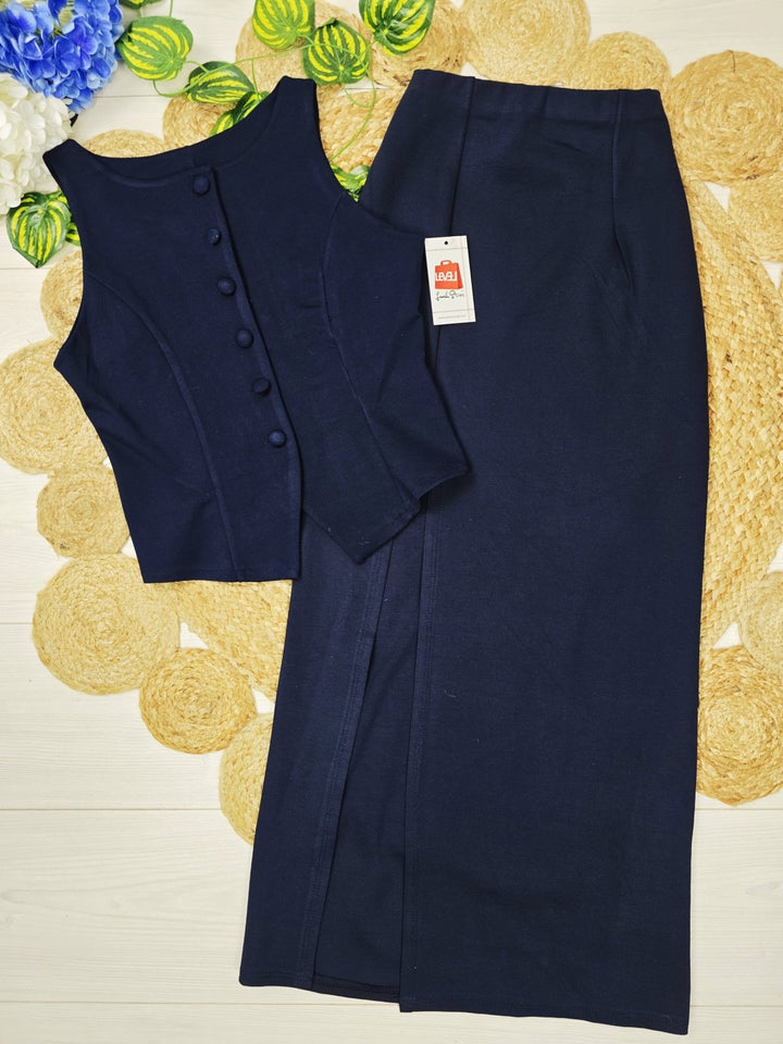 Top in gilet smanicato con bottoni sagomato Blu scuro Level Stores