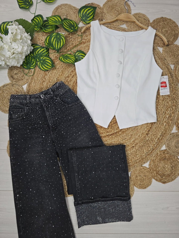 Top in gilet smanicato con bottoni sagomato Blu scuro Level Stores