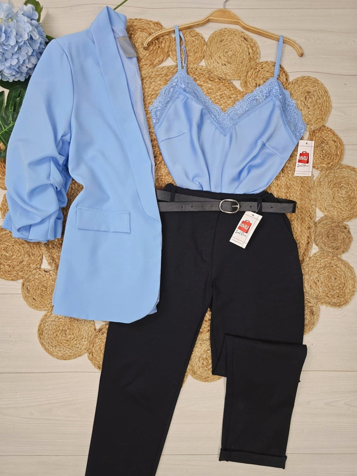 Top in raso con pizzo scollo a V - Bianco - Level Stores