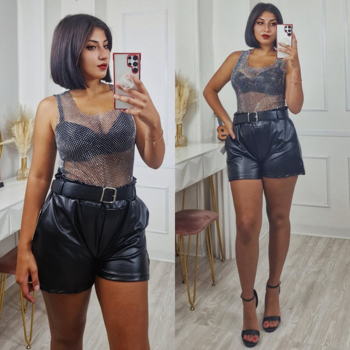 Top in rete strass trasparente Sexy Nero Level Stores