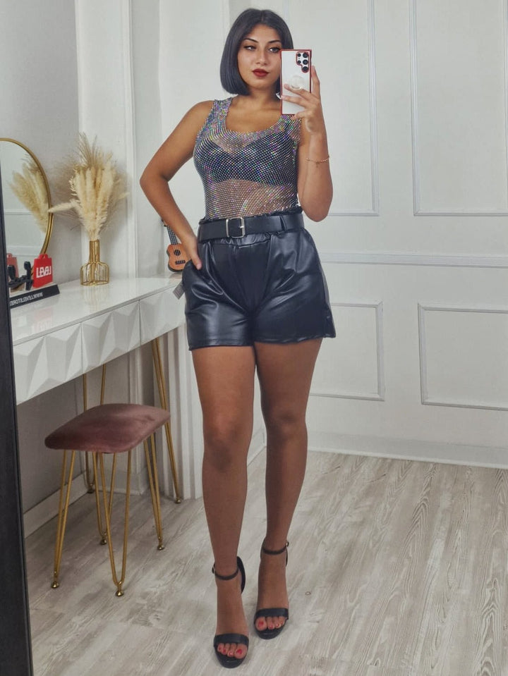 Top in rete strass trasparente Sexy Nero Level Stores