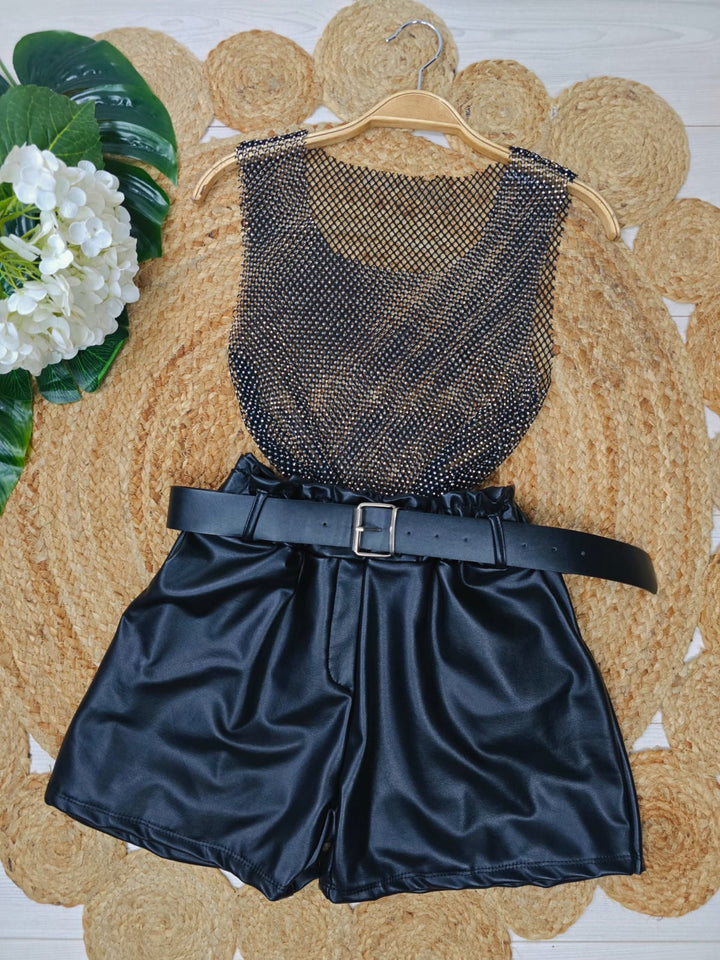 Top in rete strass trasparente Sexy - Nero - Level Stores