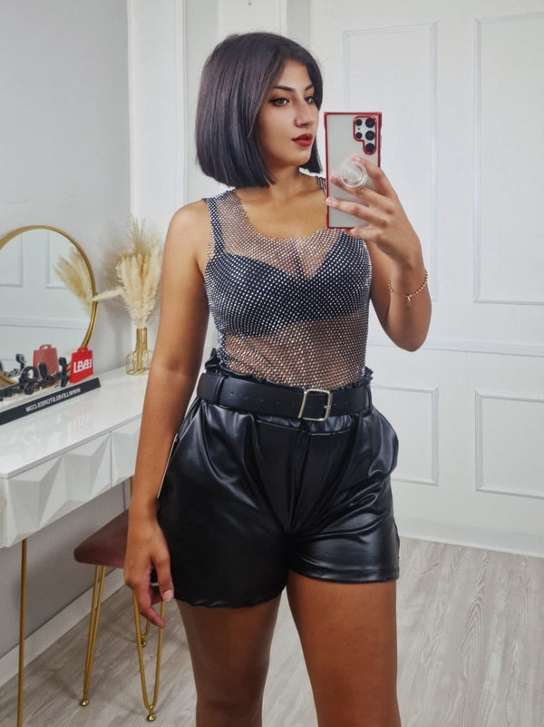Top in rete strass trasparente Sexy Nero Level Stores