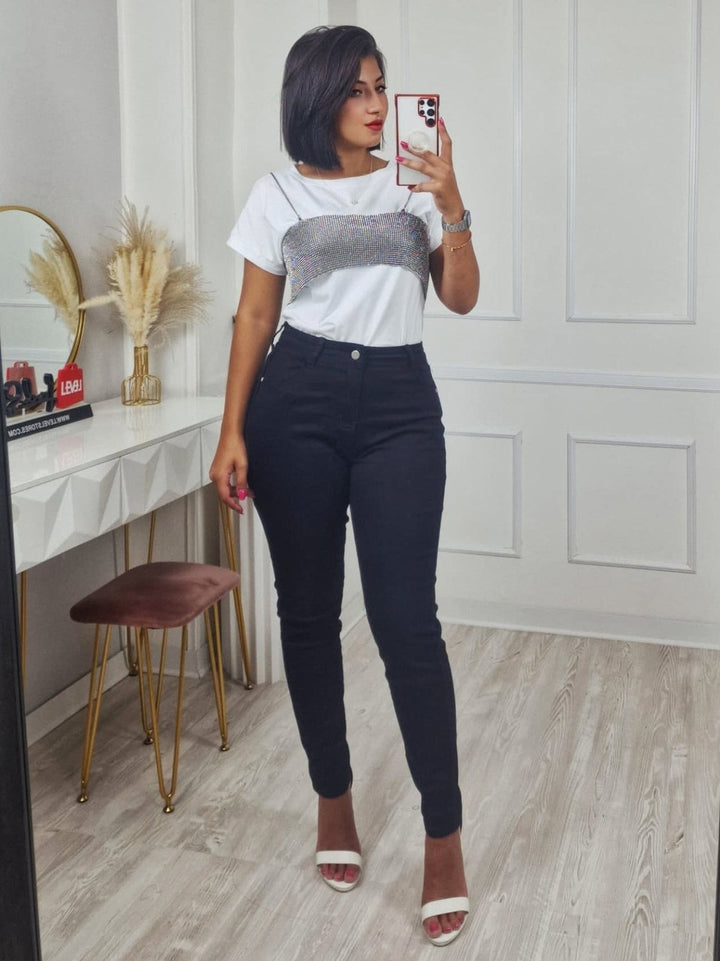 top modello corto con catena strass trasparente Celeste Level Stores