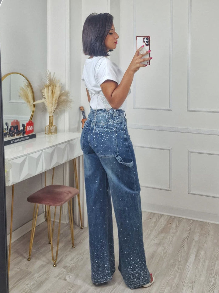 top modello corto con catena strass trasparente Celeste Level Stores