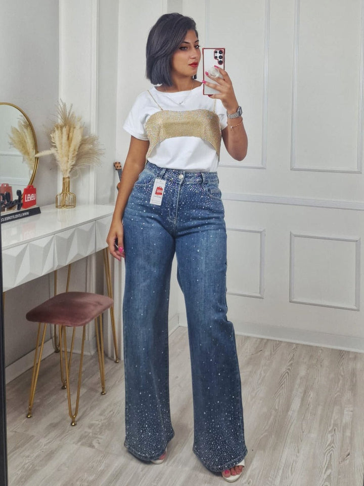 top modello corto con catena strass trasparente Celeste Level Stores