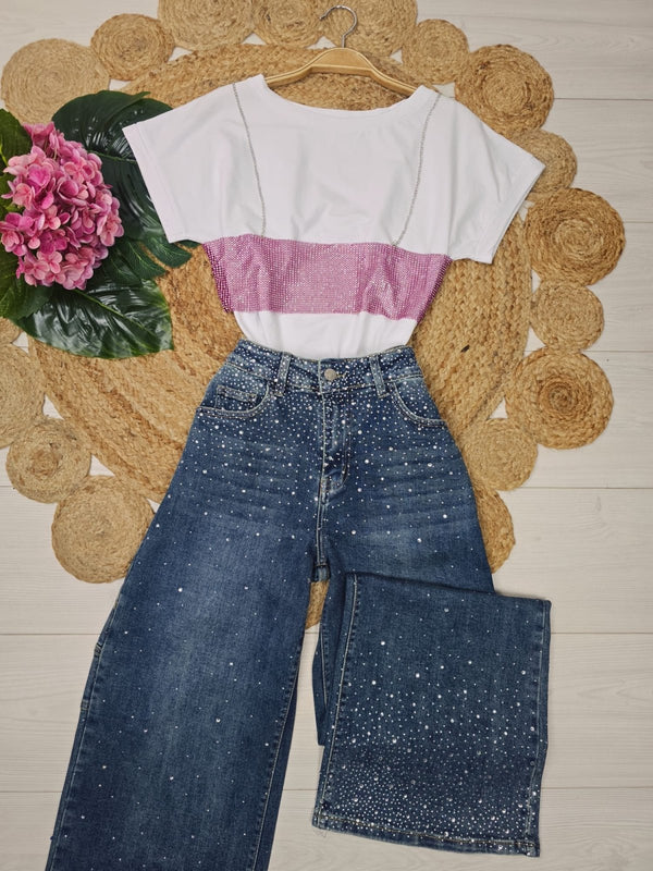 top modello corto con catena strass trasparente - Fucsia - Level Stores
