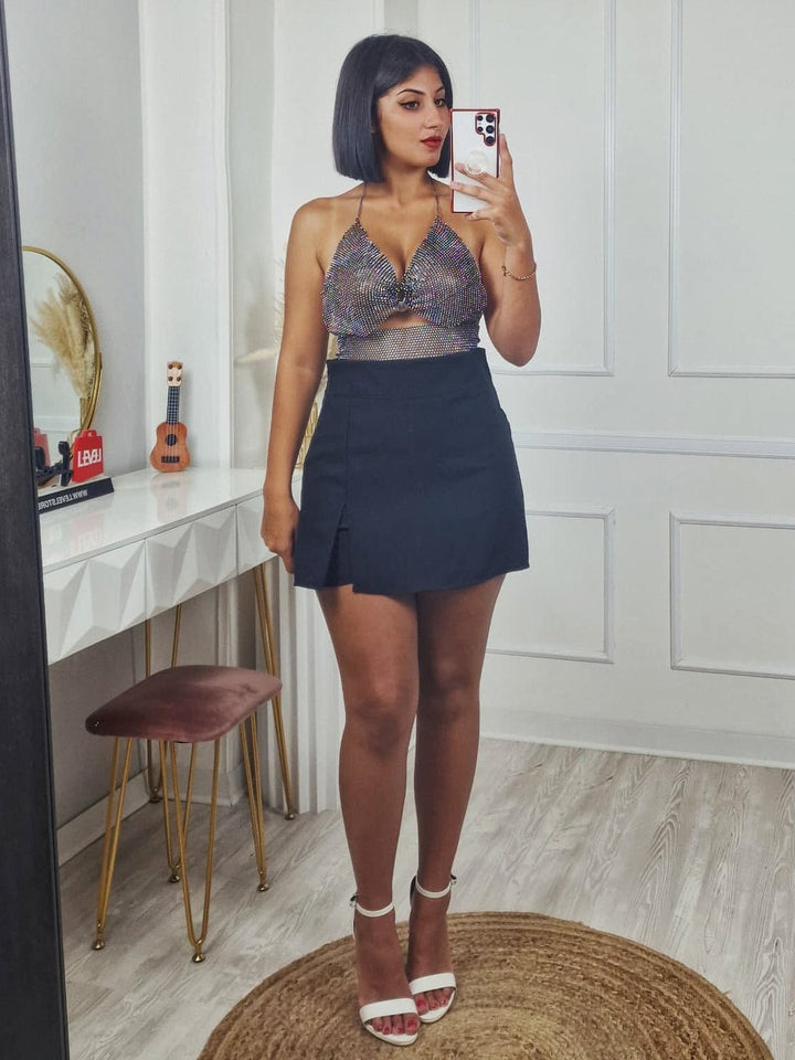 Top strass con catena trasparente Sexy Nero Level Stores