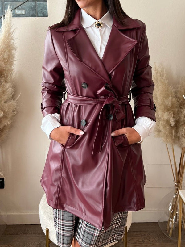 Trench in ecopelle rever classico con bottone manica lunga inclusa la cintura Bordo Level Stores