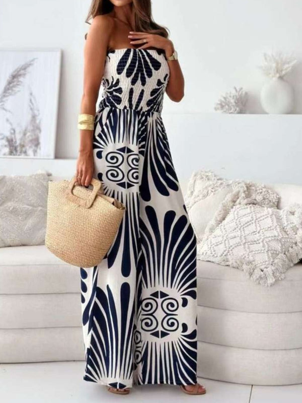Tuta a fascia con fantasia astratta con tasche Pantalone palazzo Leggero - Nero - Level Stores