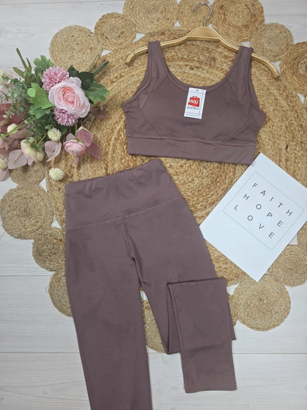 Tuta completo Top con coppe Leggings in lycra elasticizzato - Marrone - Level Stores