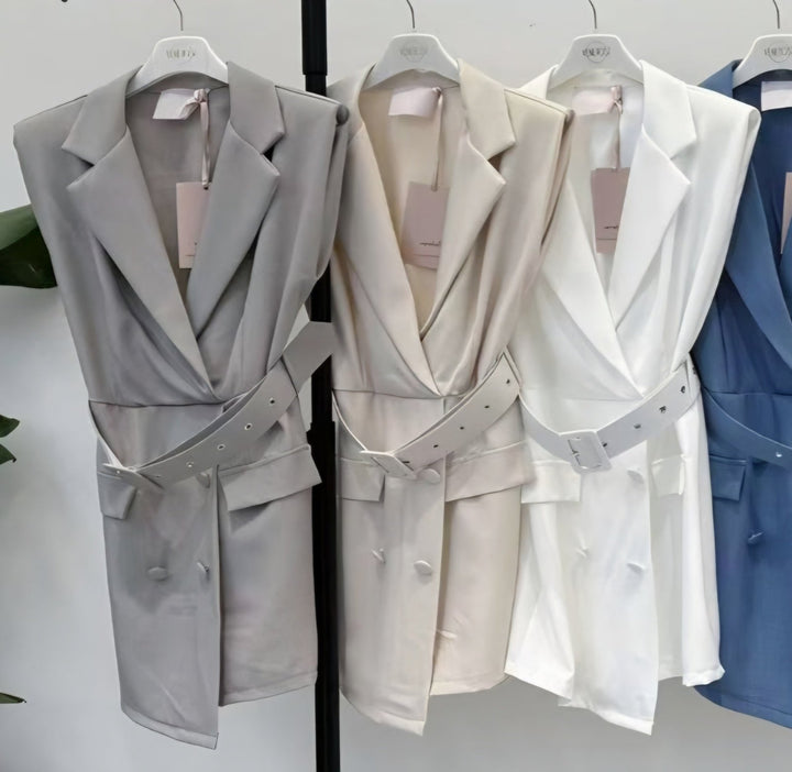 Tuta con pantagonna bottone scollo a v cintura inclusa - Beige - Level Stores