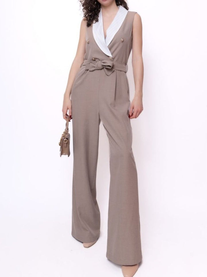 Tuta con pantalone a palazzo e cintura inclusa - Beige - Level Stores