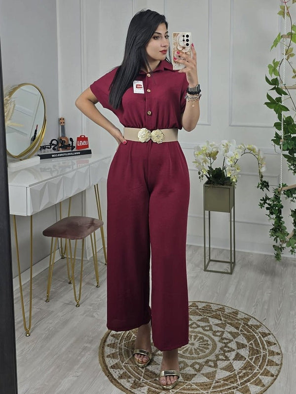 Tuta in chiffon con bottoni elastico in vita Morbida Pantalone palazzo - Bordo - Level Stores