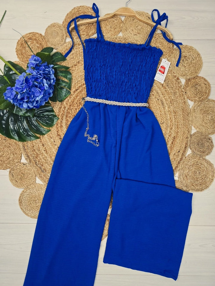 Tuta in chiffon con pantalone a palazzo a fascia elasticizzato - Blu elettrico - Level Stores