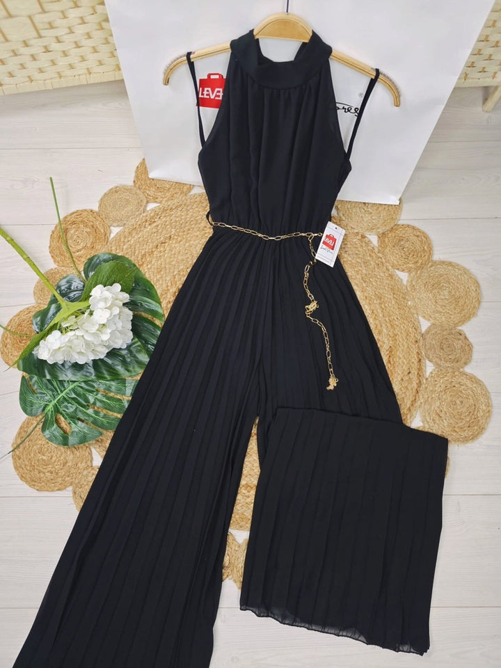 Tuta in chiffon plissè con scollo all'americana e apertura sul retro - Verde gucci - Level Stores