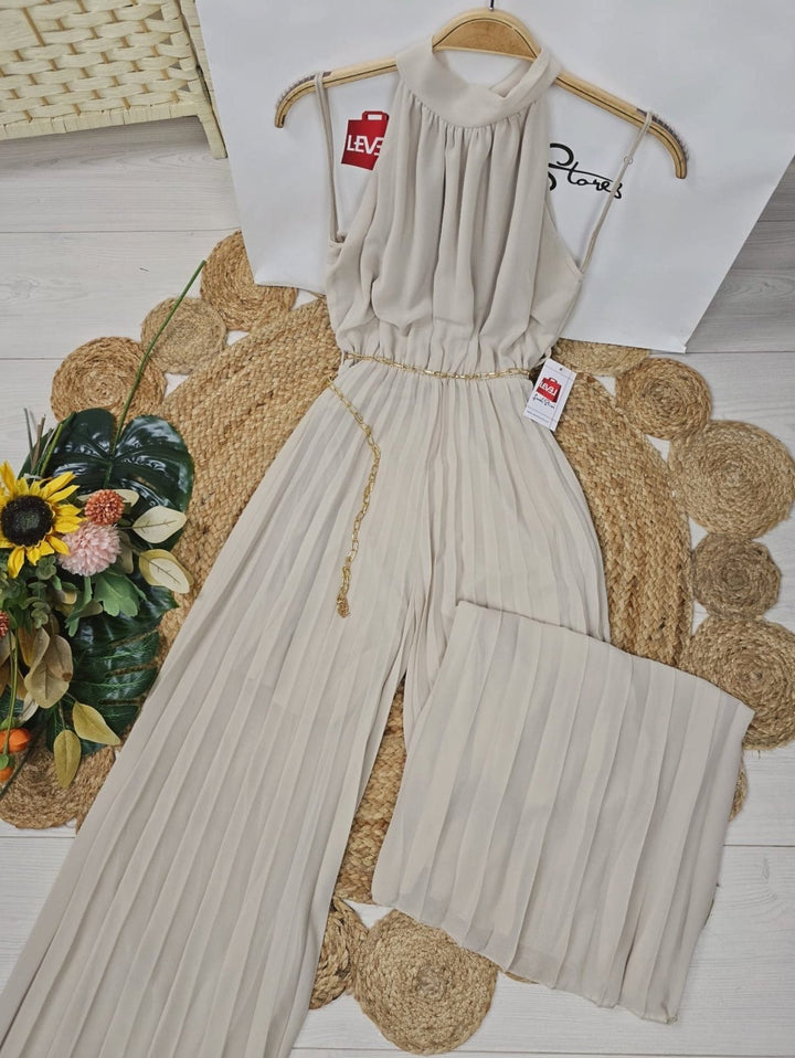 Tuta in chiffon plissè con scollo all'americana e apertura sul retro - Verde gucci - Level Stores