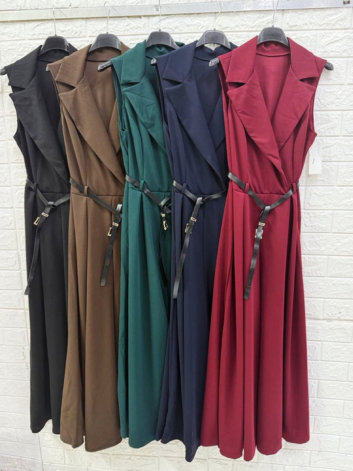 Tuta smanicato con pantalone palazzo inclusa la cintura , elastico in vita Nero Level Stores