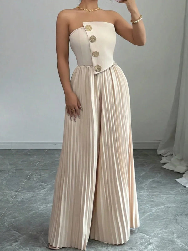 Tutina con fantasia animale plissè con scollo a V pantalone morbido inclusa la cintura - Beige - Level Stores