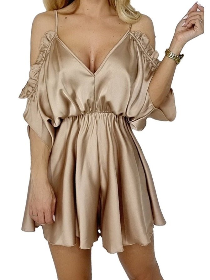 Tutina in raso Scollo a V Spalline sottili - Beige - Level Stores