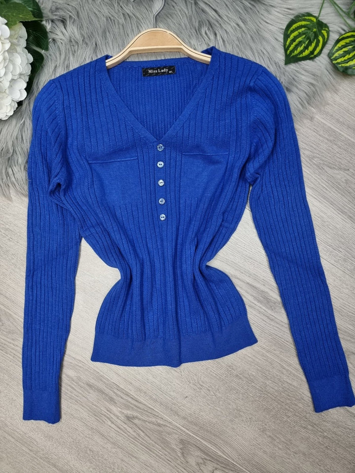 Maglia di maglione con bottoni e maniche, - Blu elettrico - Level Stores