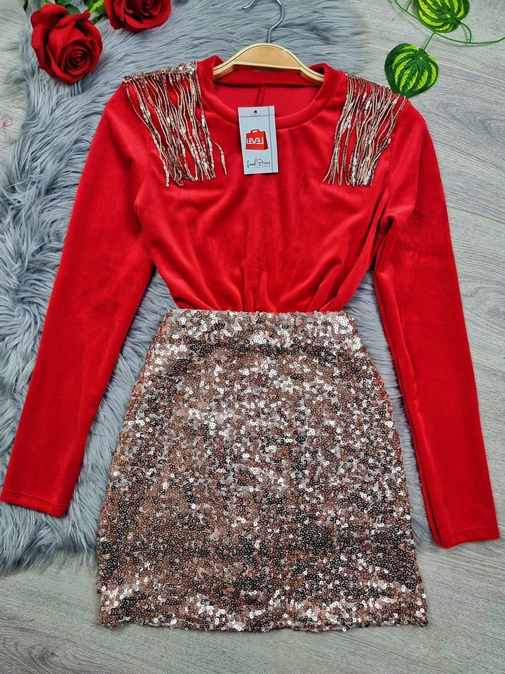 Body in ciniglia con paiLLettes - Rosso - Level Stores