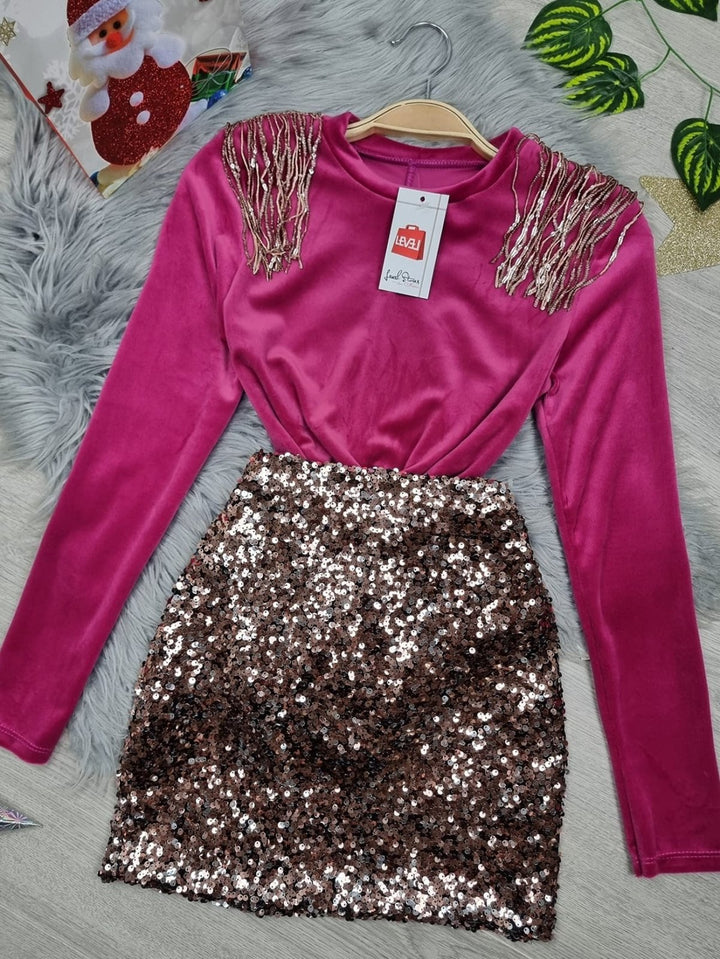 Body in ciniglia con paiLLettes - Fucsia - Level Stores